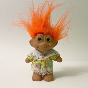 Vtg Troll Doll with Orange Hair and Floral Dress